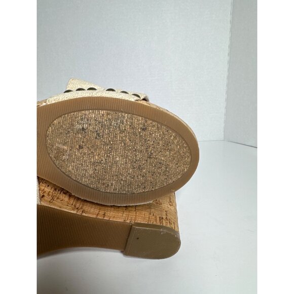 Lucky Brand Beige Strappy Cork Wedge Sandals With Studded Detail Women Size 10M - Picture 15 of 16